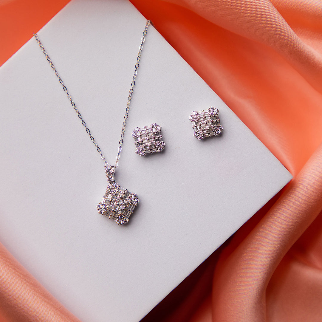 Embellished Cubic Pendant Set