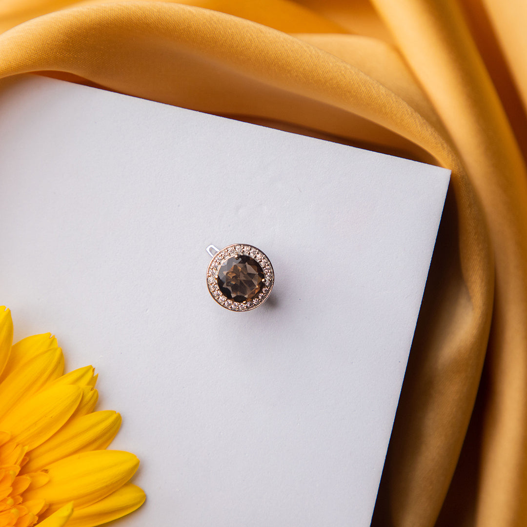 Embellished Circular Brown Stone Pendant Set