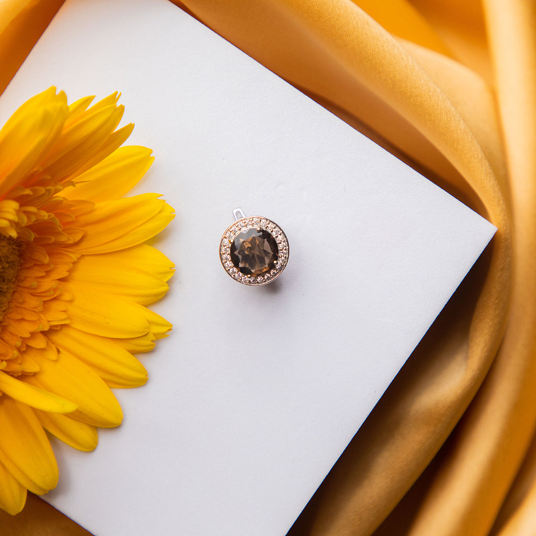 Embellished Circular Brown Stone Pendant Set