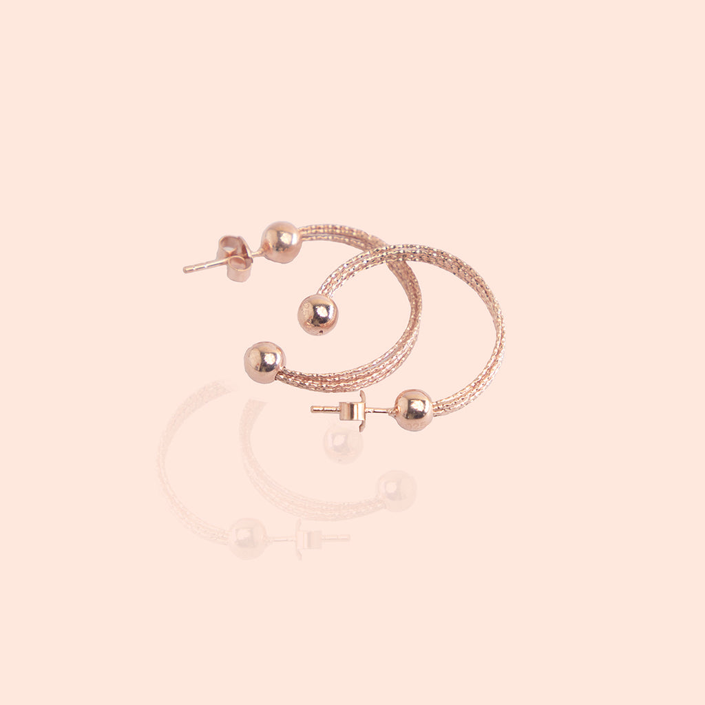 3 Layered Rose Gold Semi Hoop Earrings in 925 Sterling Silver