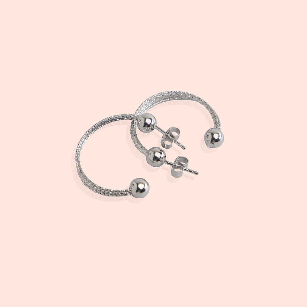 3-Layered Sterling Silver Semi Hoop Earrings