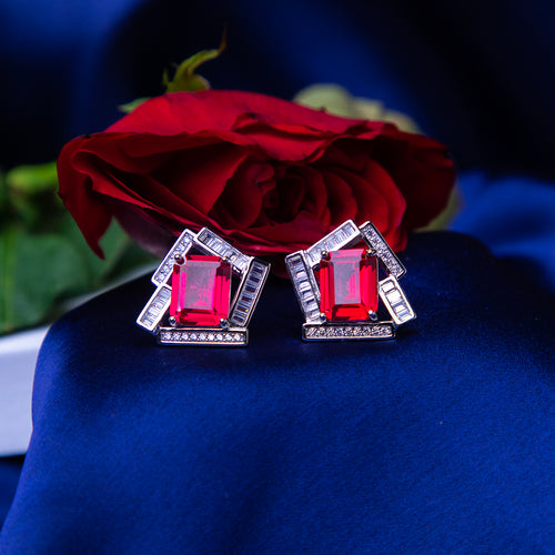 Abstract Red Stone Sterling Silver Stud Earrings