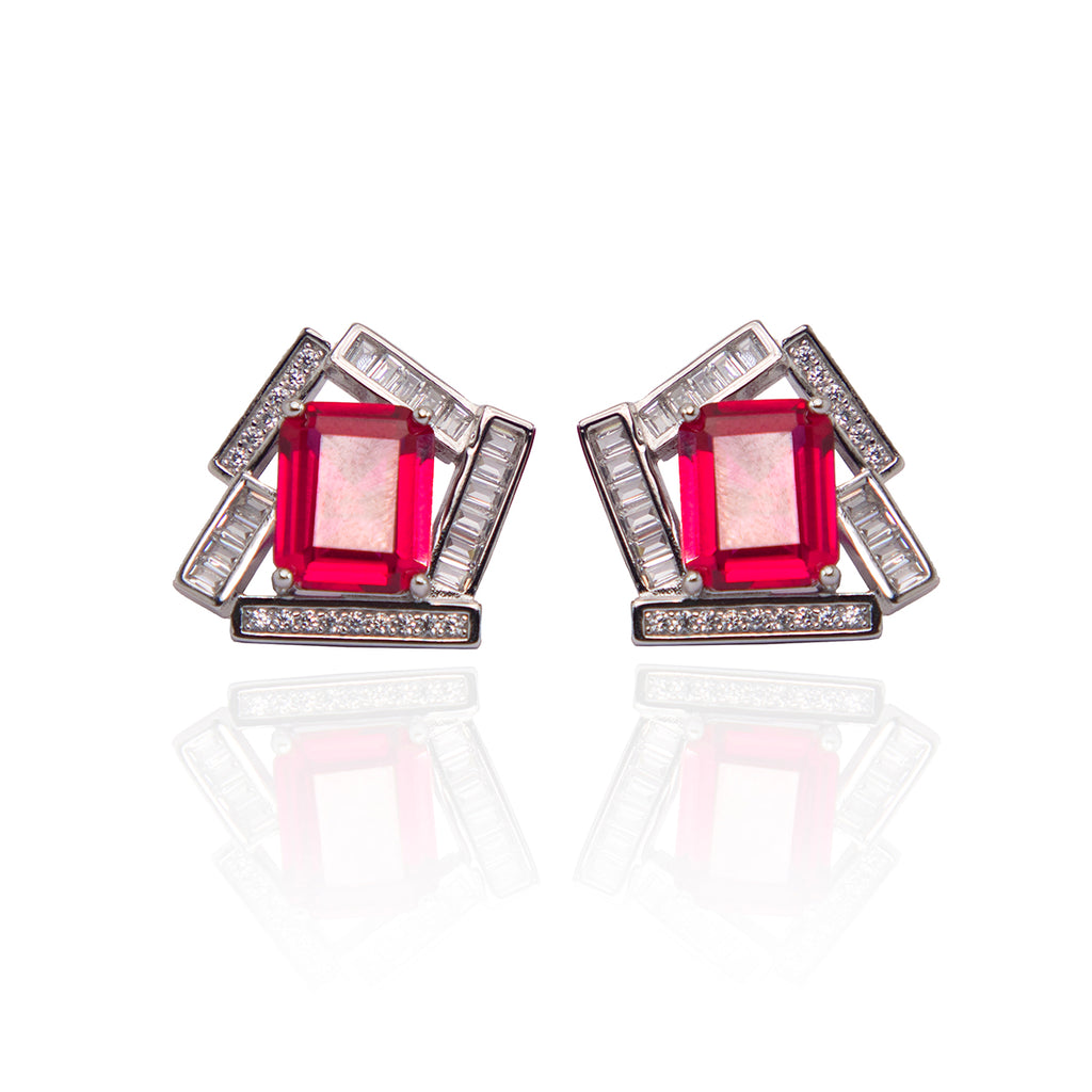Abstract Red Stone Sterling Silver Stud Earrings