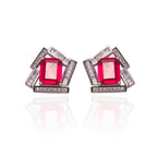 Abstract Red Stone Sterling Silver Stud Earrings