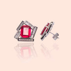 Abstract Red Stone Sterling Silver Stud Earrings