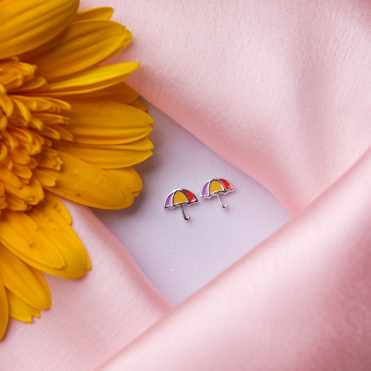 Colourful Enamel Umbrella Pendant and Earrings Set