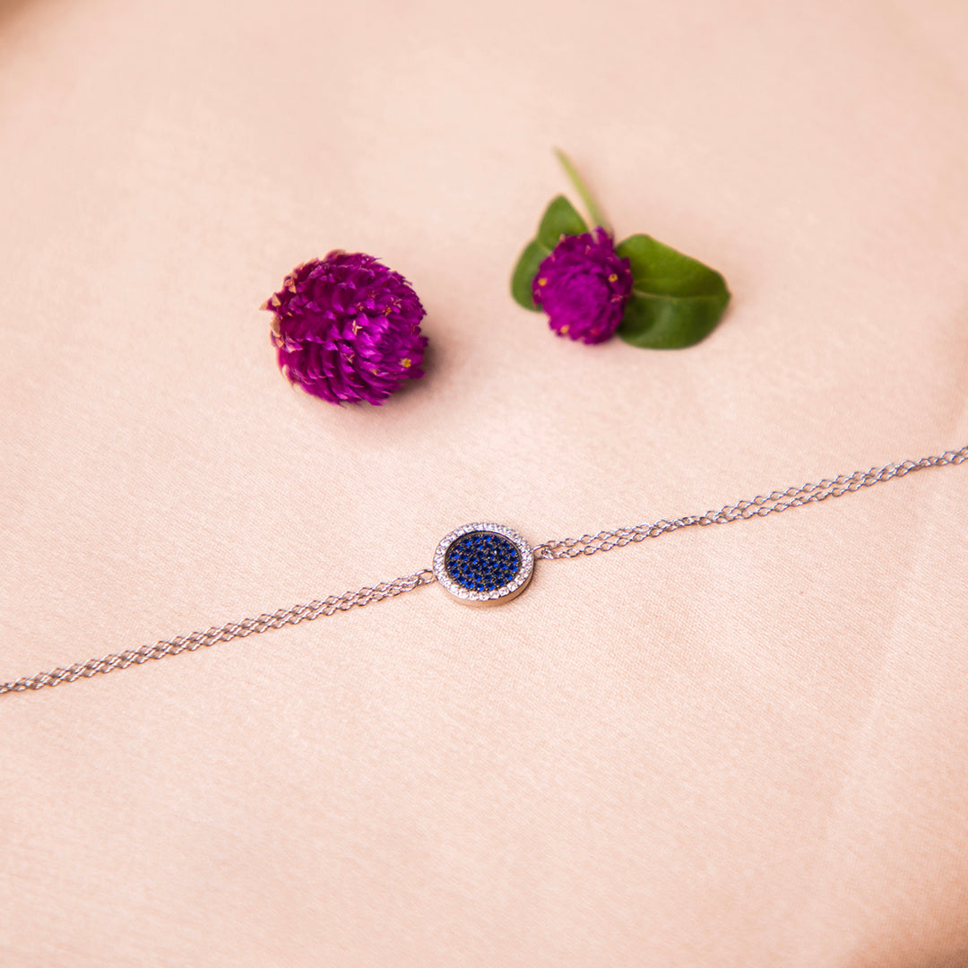 Blue Gemstone Round Charm Bracelet