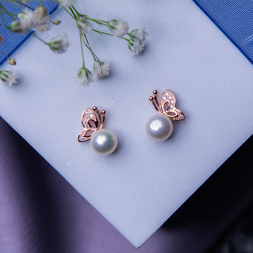 Butterfly on Pearl Rose Gold Pendant Set