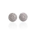 A pair of silver stud earrings with a geometric pattern of dazzling accents.