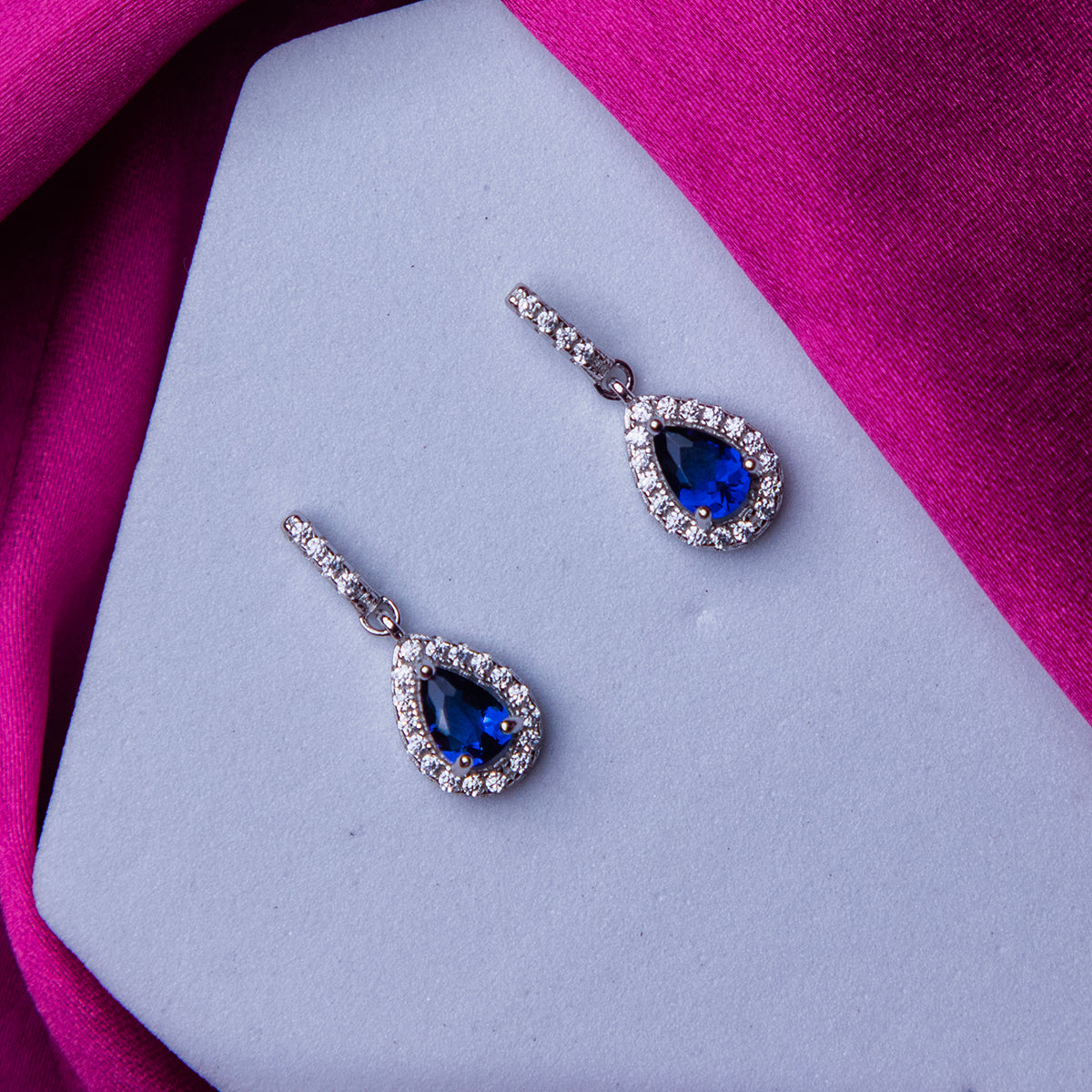 Deep Blue Gemstone Drop Earrings