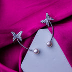 Embellished Butterfly Silver & Pearl Earcuffs