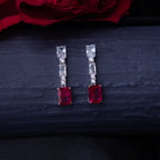 Emerald Cut Red Stone Glamorous Earrings