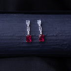 Emerald Cut Red Stone Glamorous Earrings
