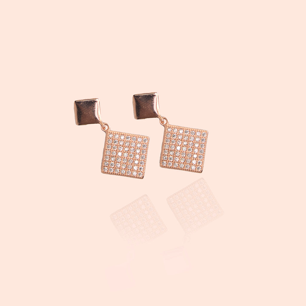 Glitzy Geometric Rose Gold Drop Earrings