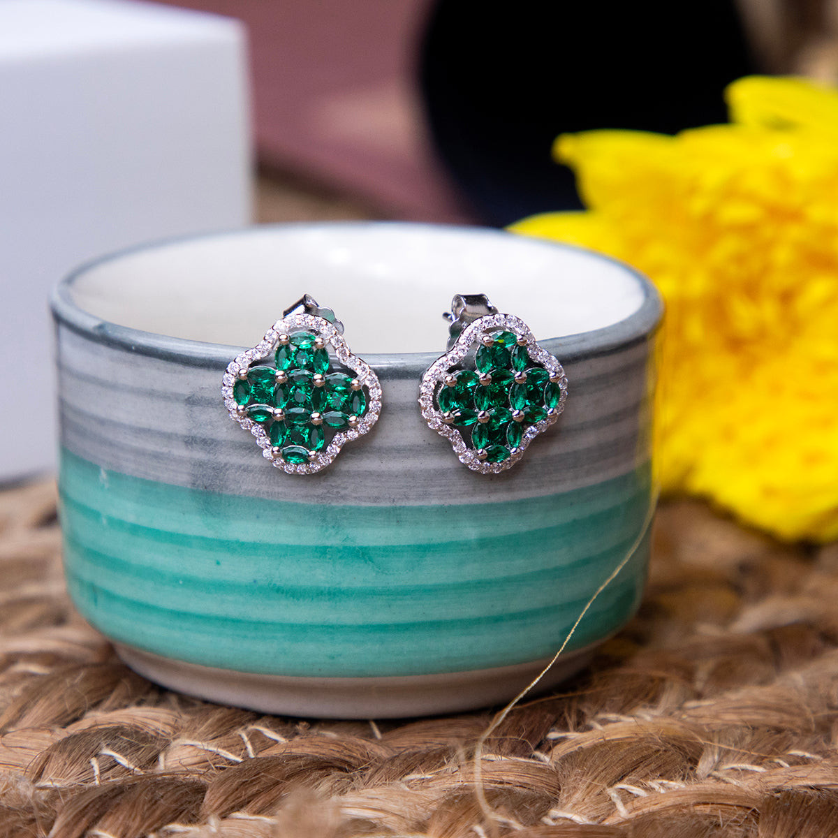 Green Floral Motif Studs