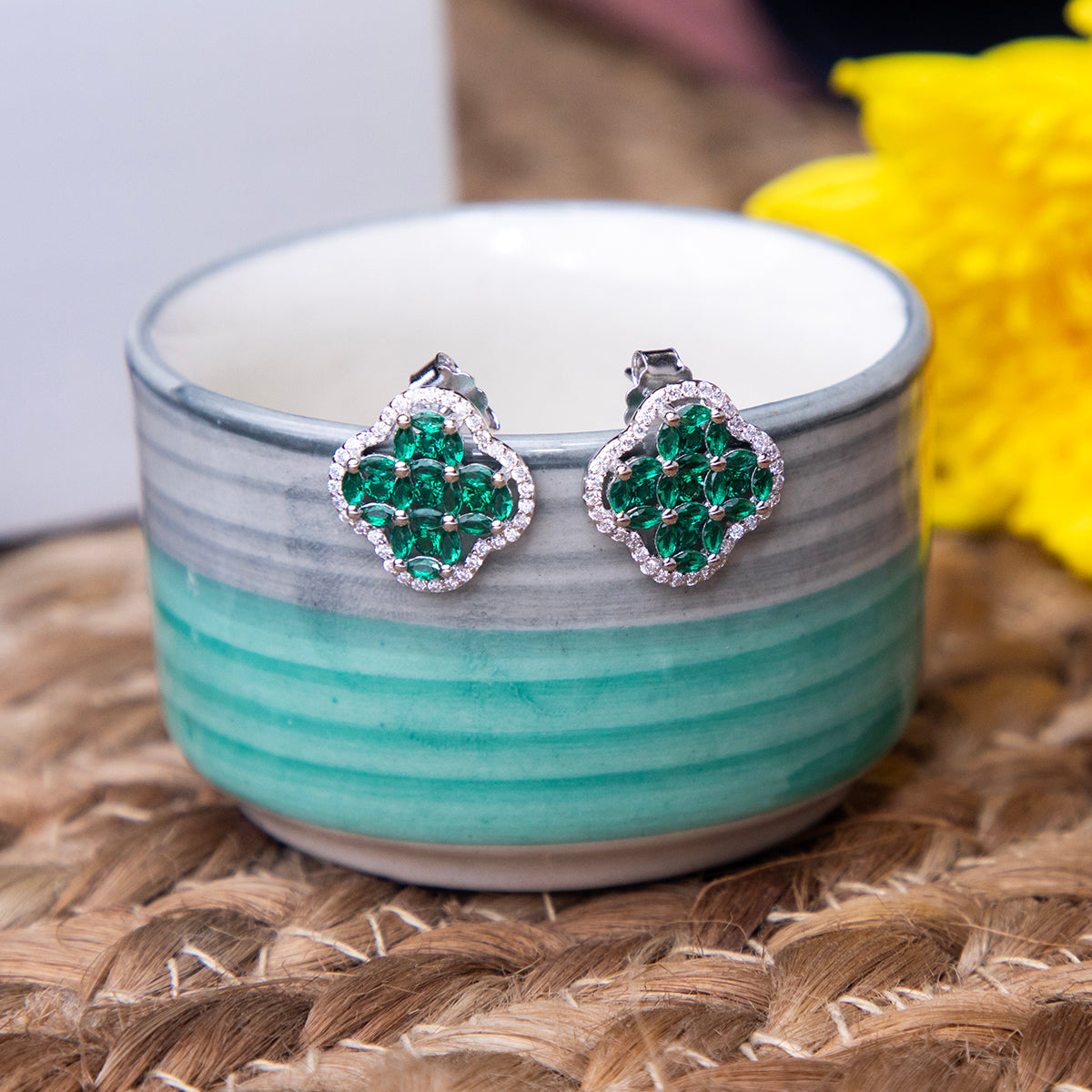 Green Floral Motif Studs