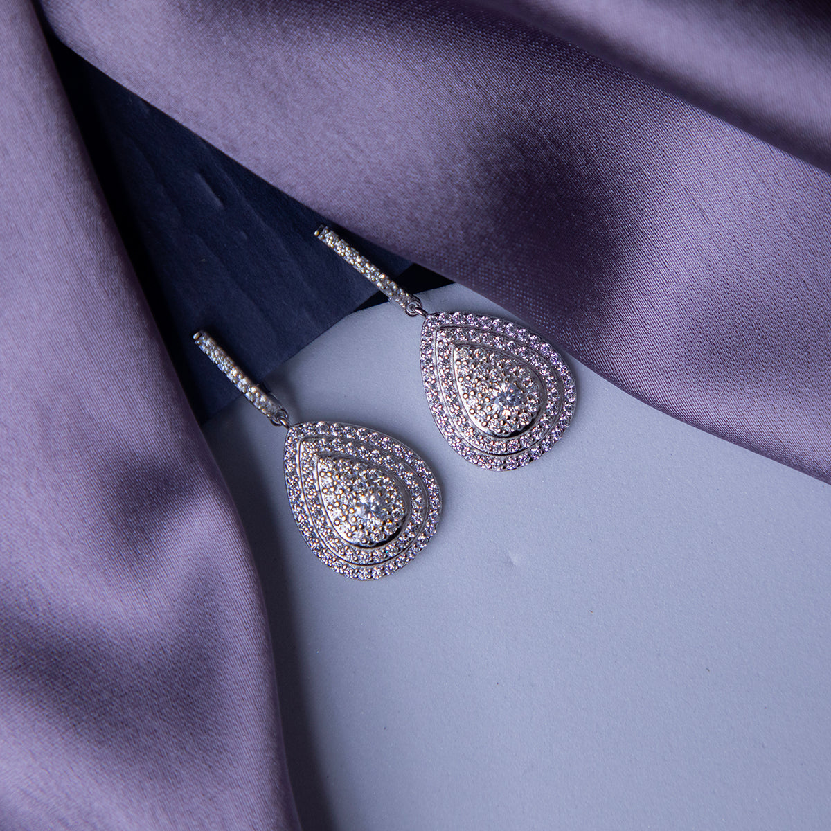 Intricate White Stone Bejeweled Earrings