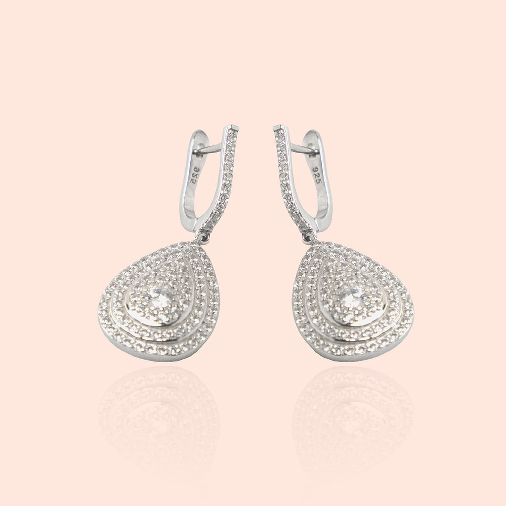 Intricate White Stone Bejeweled Earrings