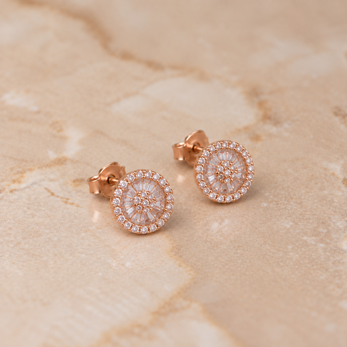 Round Embellished Rose Gold Studs