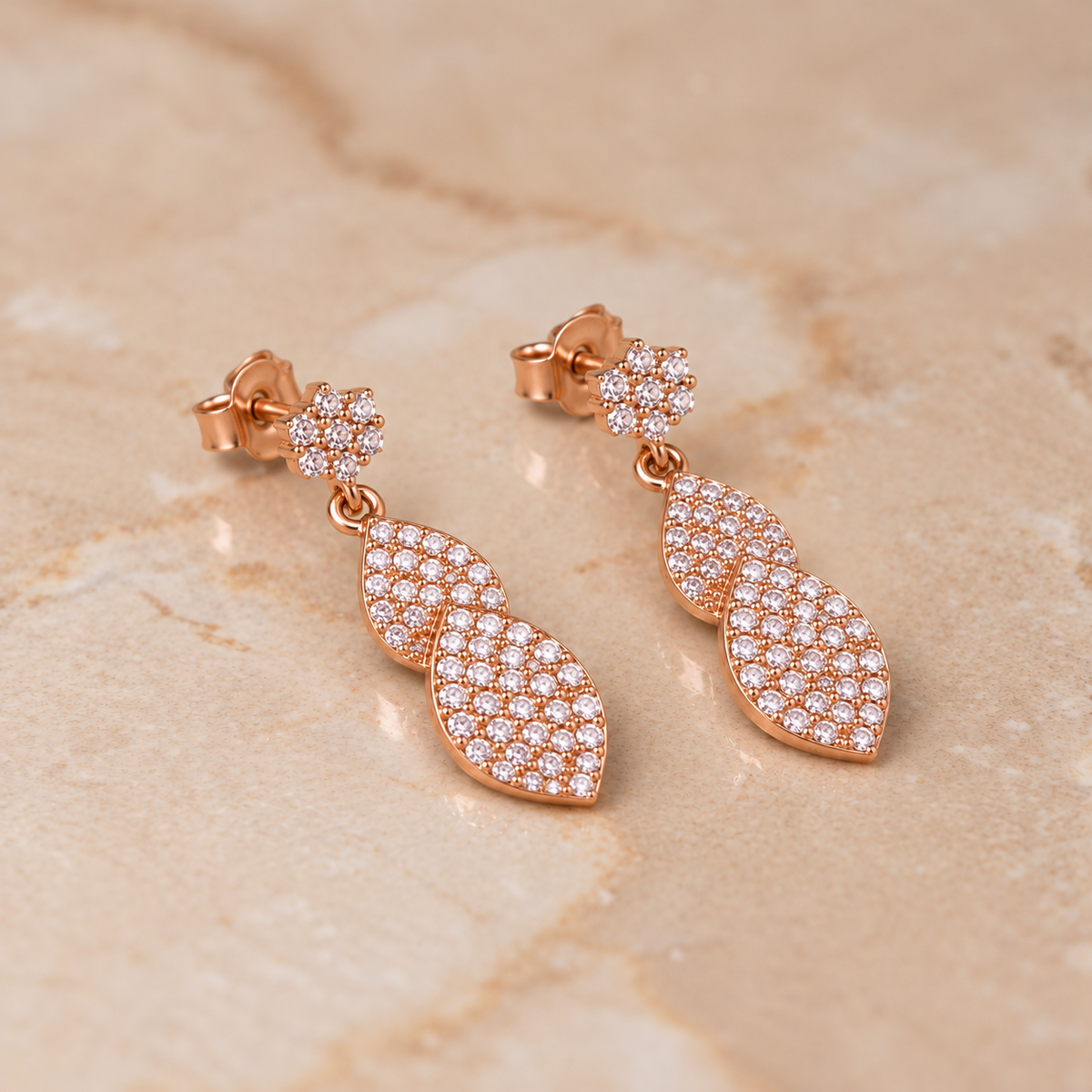 Floral Impression White Stone Earrings