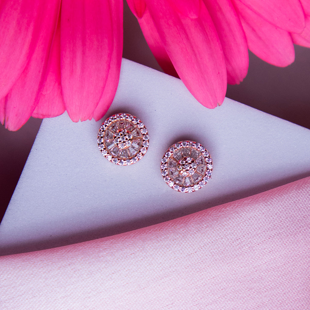 Round Embellished Rose Gold Studs