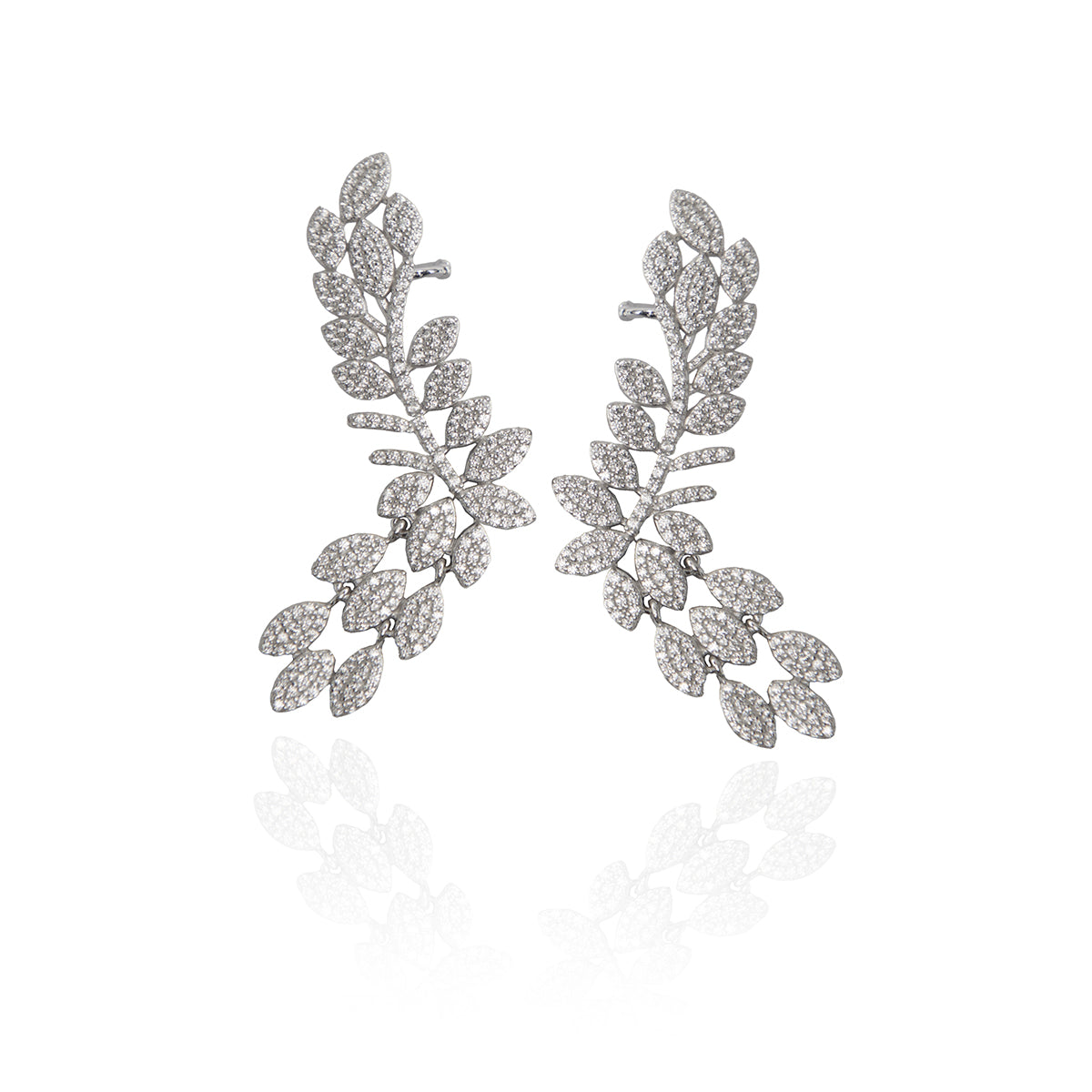 Shimmering Olive Branch Silver Earcuffs