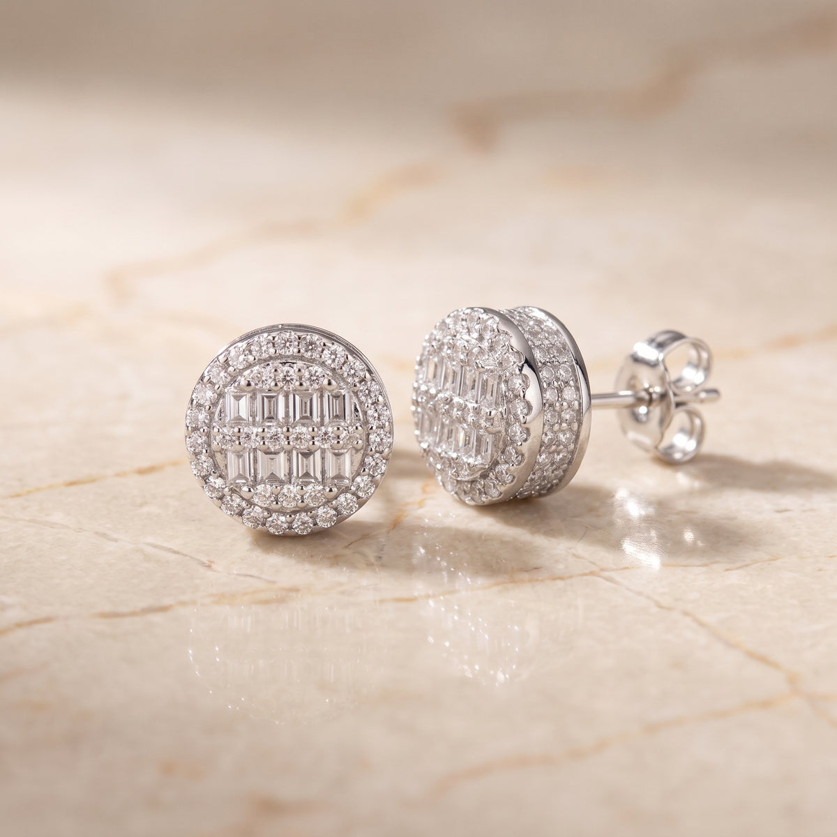 Classic Round Embellished Silver Studs