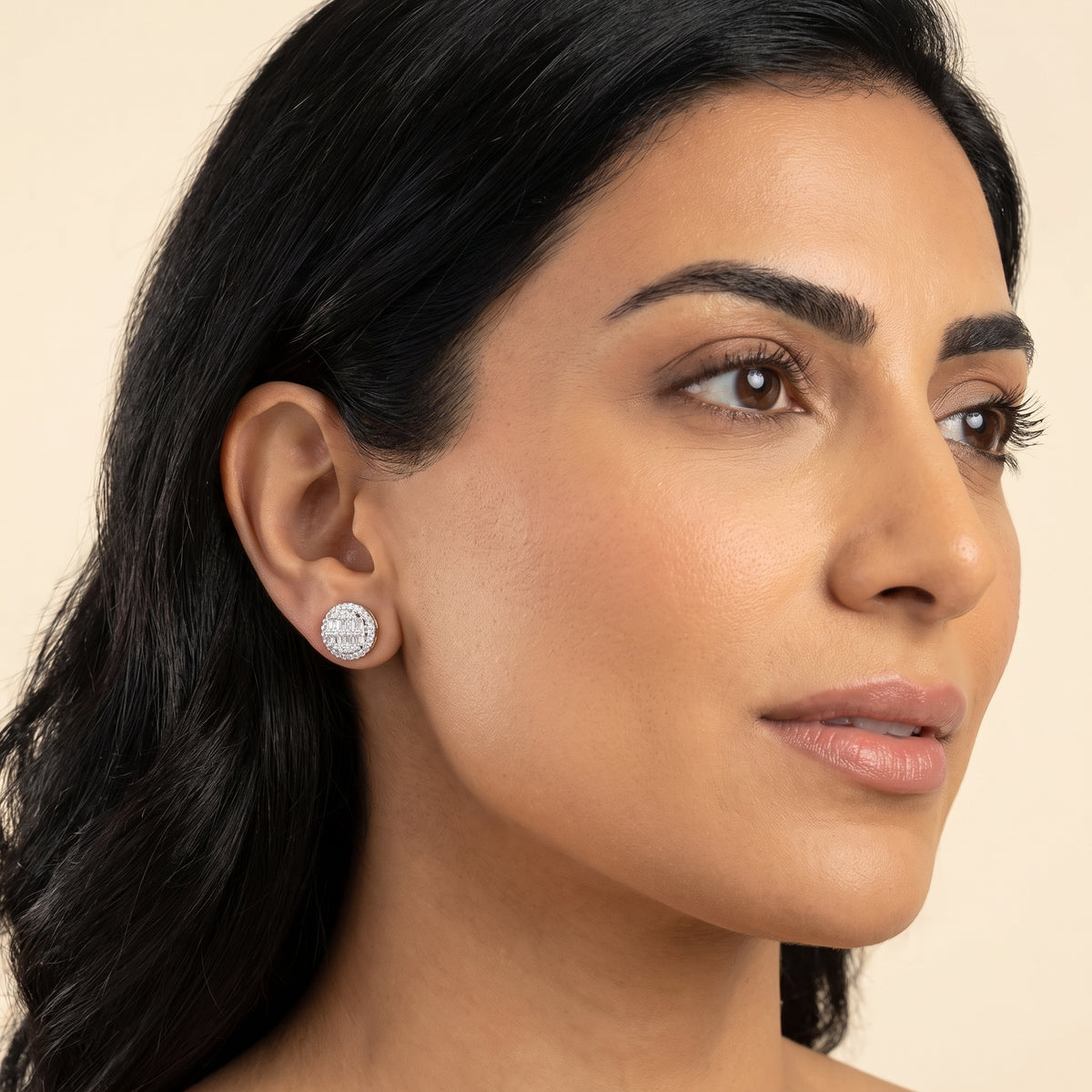 Classic Round Embellished Silver Studs