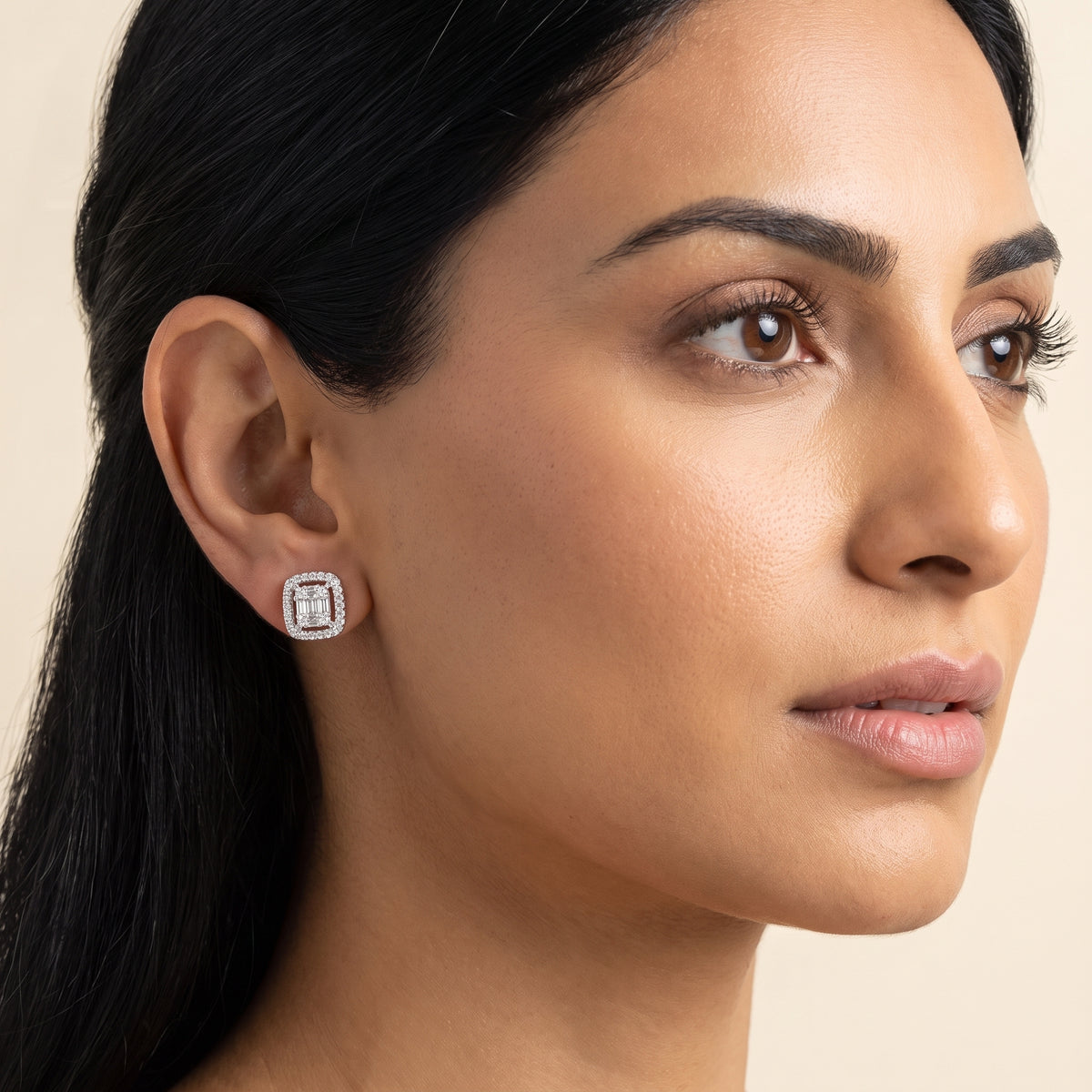 Embellished Cushion Silver Studs
