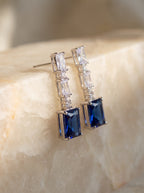 Emerald Cut Blue Stone Glamorous Earrings