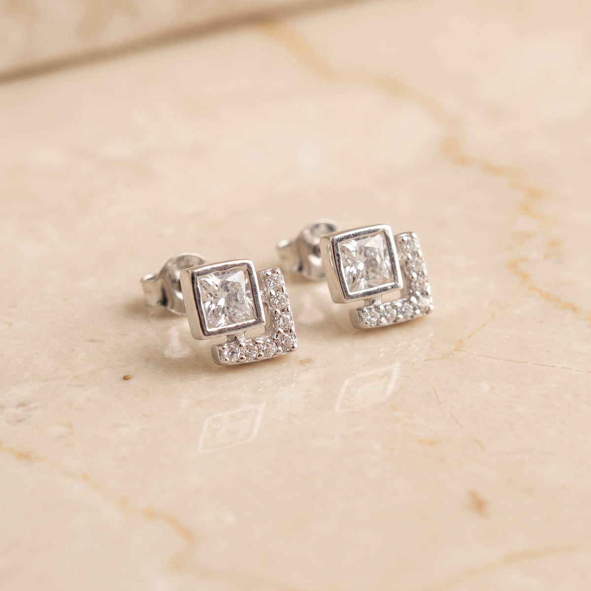 Polished White Stone Sterling Silver Studs
