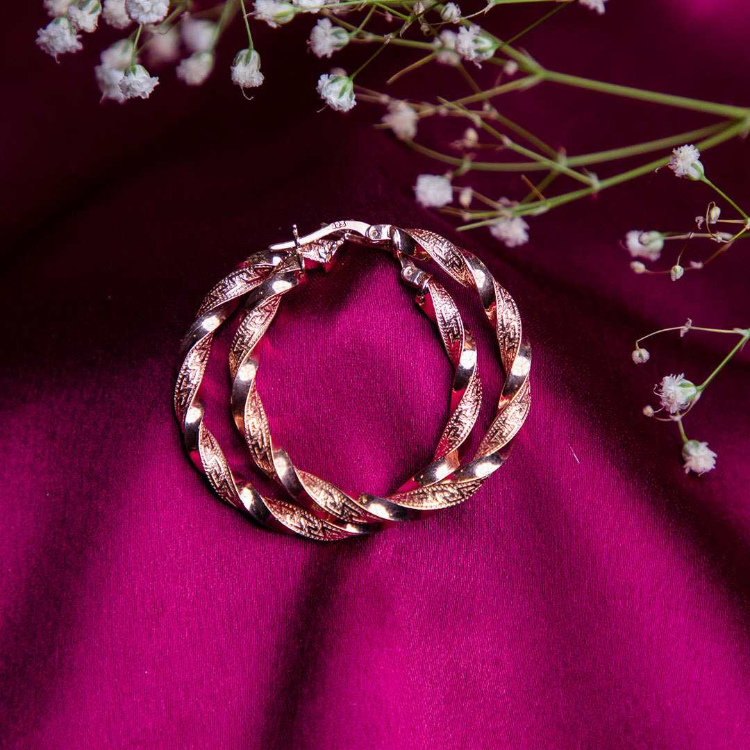 Carved & Twisted Rose Gold Hoops