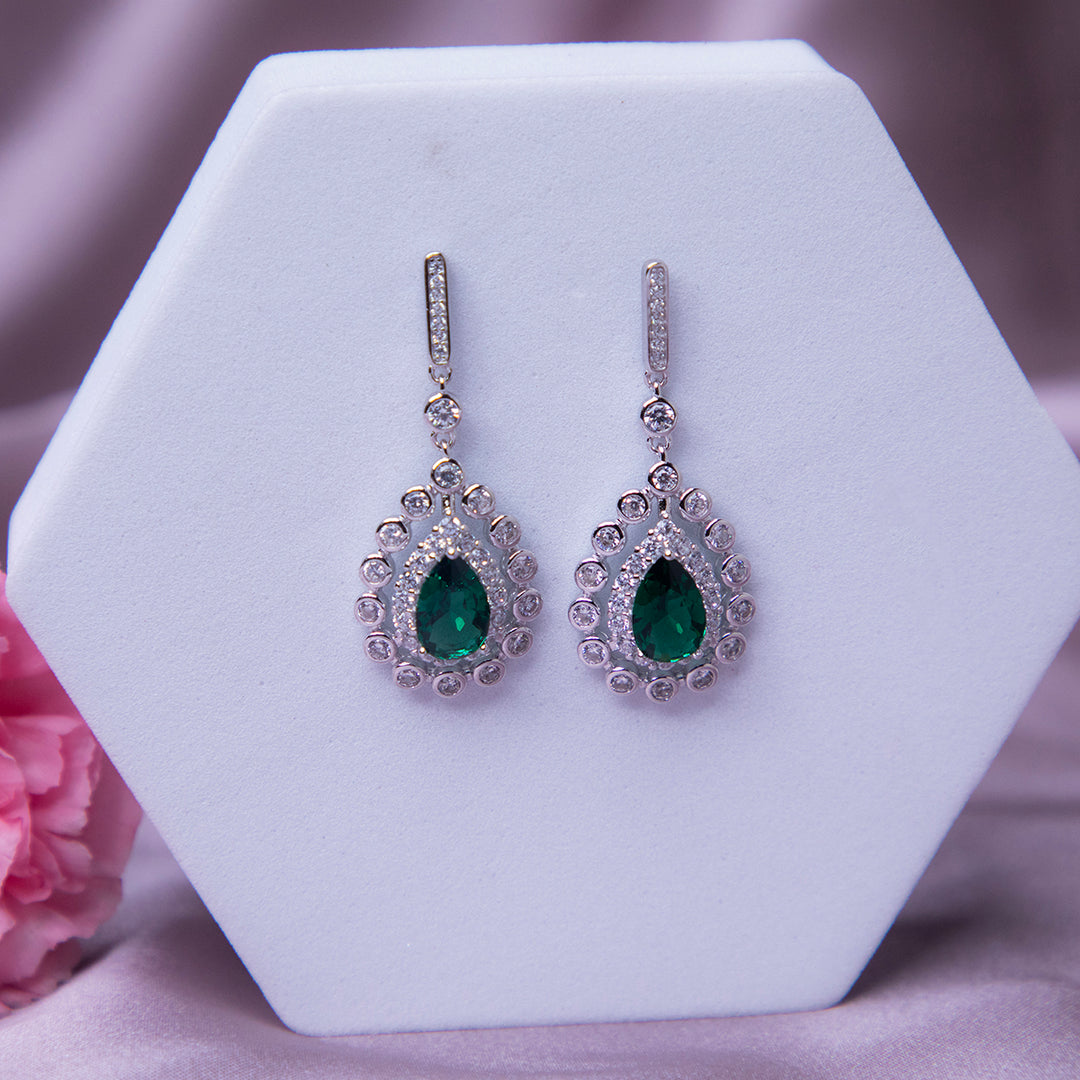 Glittering Green Gemstone Statement Earrings